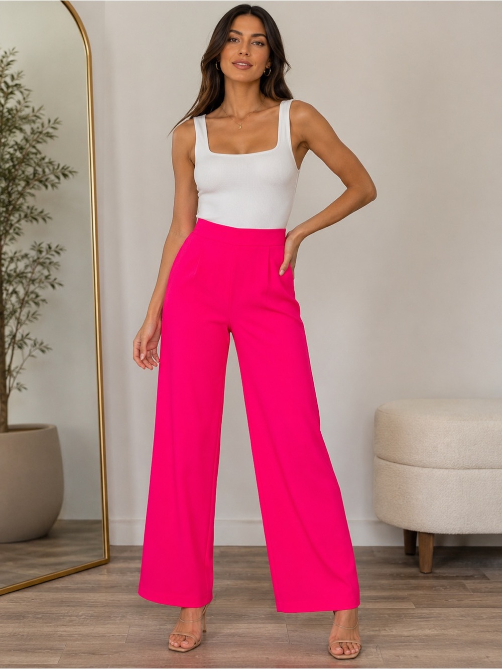 Lulumari Hot Pink Wide Leg Pants XL Barbiecore Palazzo High Rise Flowy anthropo